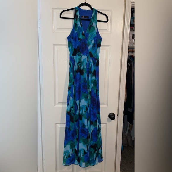 Leslie Fay beautiful long blue and green dress size 6 - Picture 1 of 5